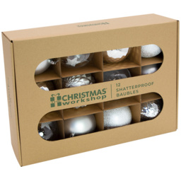 The Christmas Workshop Silver Assorted Shatterproof Bauble 12 Pack - thumbnail 3