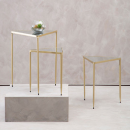 Premier Housewares Avantis Gold Mirrored Top Triangle Nest of Tables Set of 3 - thumbnail 2