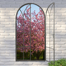MirrorOutlet Summer View Metal Arched Opening Window Garden Mirror 140 x 75cm - thumbnail 2