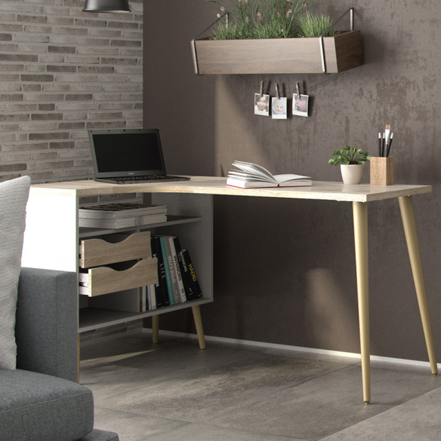 Florence 2 Drawer Storage Desk White and Oak - image 1