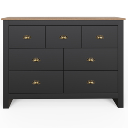 GFW Lancaster Black 7 Drawer Merchants Chest of Drawers with Oak Effect Top - thumbnail 3