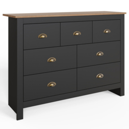 GFW Lancaster Black 7 Drawer Merchants Chest of Drawers with Oak Effect Top - thumbnail 2
