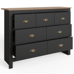 GFW Lancaster Black 7 Drawer Merchants Chest of Drawers with Oak Effect Top - thumbnail 4