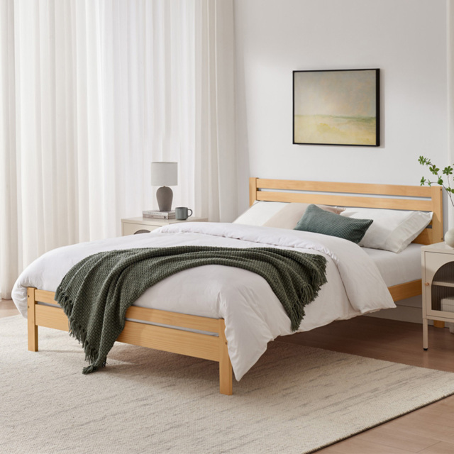 Furniturebox Cadhla King Size Oak Stain Solid Pine Bed Frame - image 1