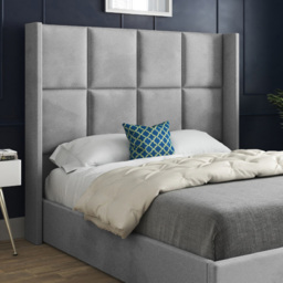 Quanta Small Single Grey Soft Velvet Upholstered Bed Frame with Straight Winged Headboard - thumbnail 3