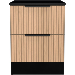 Crowndale Java Slatt Effect and Black 2 Drawer Compact Bedside Cabinet - thumbnail 2