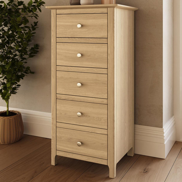 FWStyle Taberno Oak 5 Drawer Chest Of Drawers