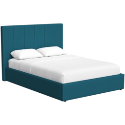 FWStyle Hoscar Dolphin Blue Small Double Upholstered Lift-Up Ottoman Bed Frame with Ribbed Headboard - thumbnail 2