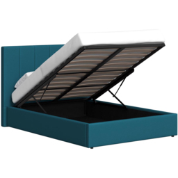 FWStyle Hoscar Dolphin Blue Small Double Upholstered Lift-Up Ottoman Bed Frame with Ribbed Headboard - thumbnail 3