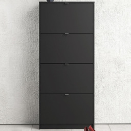 Florence Shoes 4 Flip Door Double Layer Matt Black Shoe Storage Cabinet