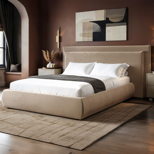 SOLACE+CO Sigrid Sand King Size Velvet Ottoman Bed - image 1