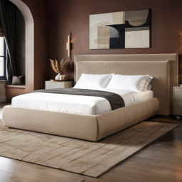 SOLACE+CO Sigrid Sand King Size Velvet Ottoman Bed