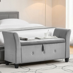 VIDA DESIGNS Seville Velvet Light Grey Storage Ottoman