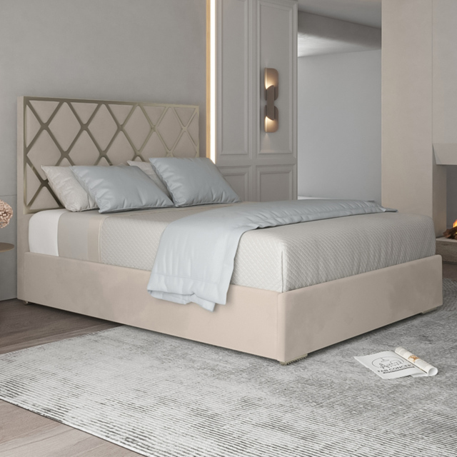 Tammy Single Silver Soft Velvet Upholstered Metal Bed Frame with Panelled Headboard - image 1