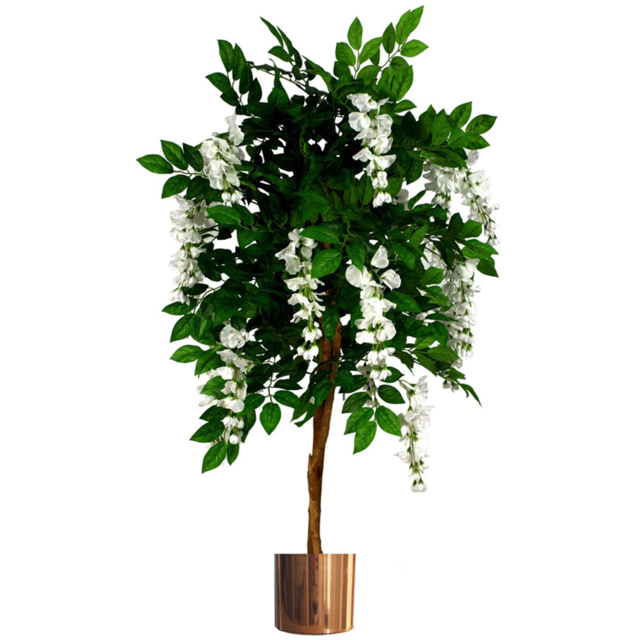 Leaf White Wisteria Artificial Trunk with Copper Metal Planter 130cm - image 1