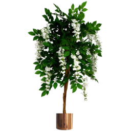 Leaf White Wisteria Artificial Trunk with Copper Metal Planter 130cm - thumbnail 1