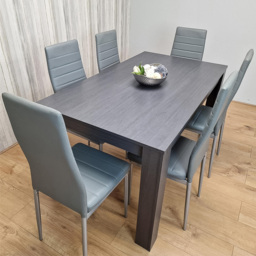 Kosy Koala 6 Seater Wood and Leather Dining Table Set Grey - thumbnail 1
