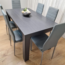 Kosy Koala 6 Seater Wood and Leather Dining Table Set Grey - thumbnail 3