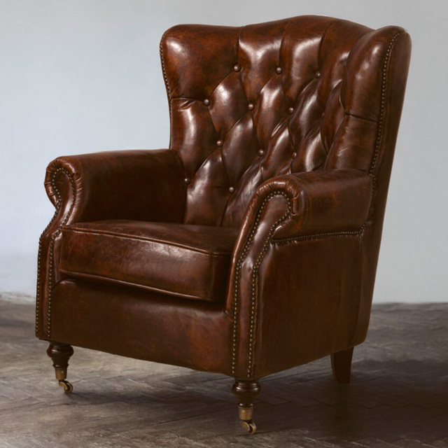 Premier Housewares Victor Brown Leather Scroll Armchair - image 1