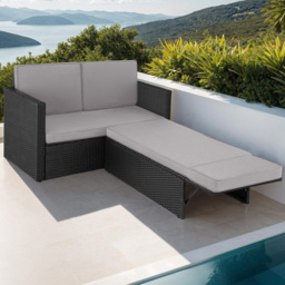 tectake Corfu 2 Seater Black and Grey Garden Sofa Set with Cushion