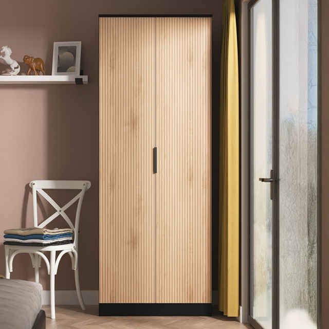Crowndale Java Slatt Effect and Black 2 Door Wardrobe Ready Assembled - image 1