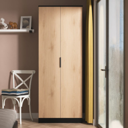 Crowndale Java Slatt Effect and Black 2 Door Wardrobe Ready Assembled - thumbnail 1