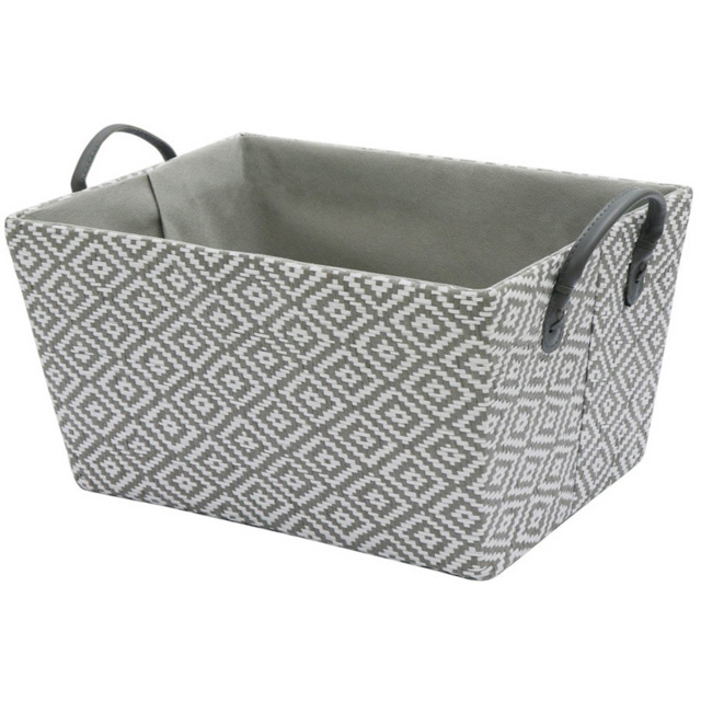 JVL Argyle Grey Rectangular Paper Storage Basket with PU Handles - image 1