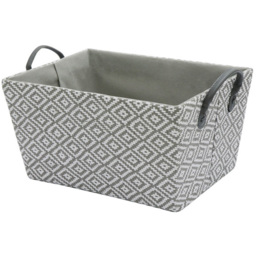 JVL Argyle Grey Rectangular Paper Storage Basket with PU Handles - thumbnail 1