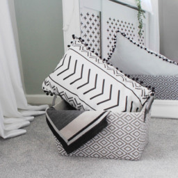 JVL Argyle Grey Rectangular Paper Storage Basket with PU Handles - thumbnail 2