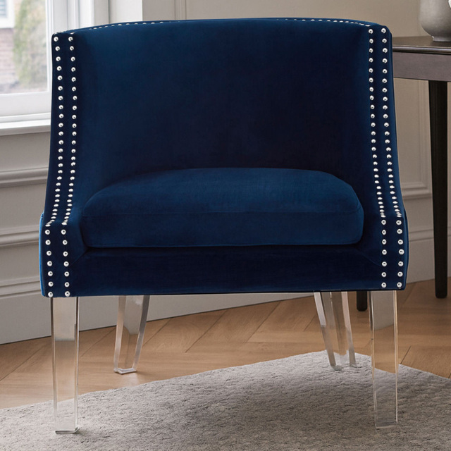 Premier Housewares Clarence Navy Blue Velvet Chair with Acrylic Legs - image 1
