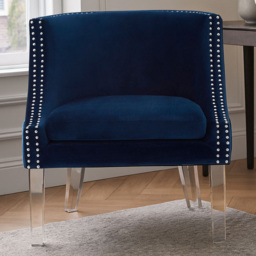 Premier Housewares Clarence Navy Blue Velvet Chair with Acrylic Legs