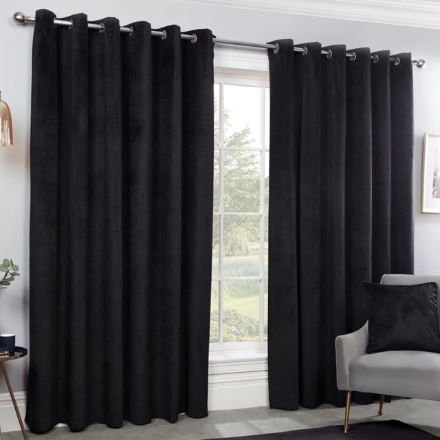 Divante Vermont Velvet Blackout Eyelet Curtain Black 229 x 229cm - image 1