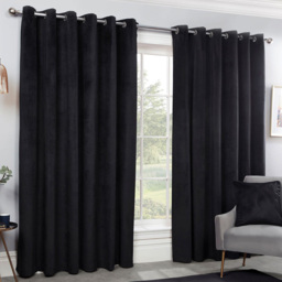 Divante Vermont Velvet Blackout Eyelet Curtain Black 229 x 229cm