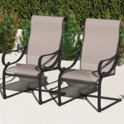 Costway Grey Patio Outdoor C Spring High Back Dining Chair Set of 2