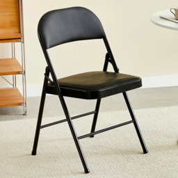 Black Padded Folding Metal Dining Chair Set of 2