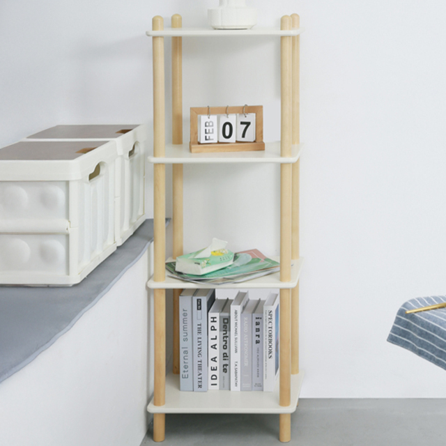 FurnitureHMD White and Natural 4 Tier Wood and MDF Small Bookshelf - image 1