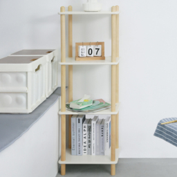 FurnitureHMD White and Natural 4 Tier Wood and MDF Small Bookshelf - thumbnail 1