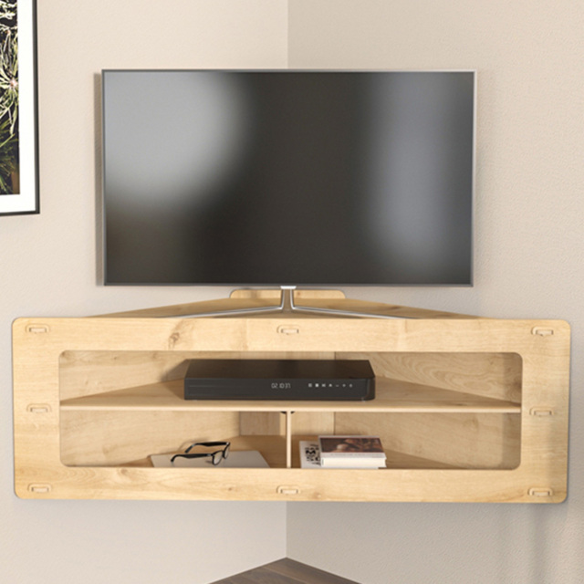 Decorotika Sala Oak 3 Shelf Corner Wall Mounted TV Unit - image 1