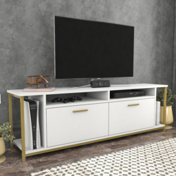 Decorotika Omar White and Gold 2 Door 4 Shelf TV Unit