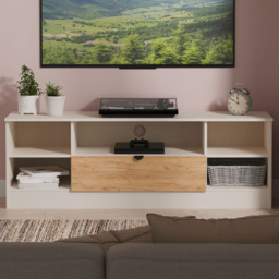 Crowndale Bora Single Drawer 5 Shelf Gold Craft Oak and Kashmir Wide TV Unit Ready Assembled