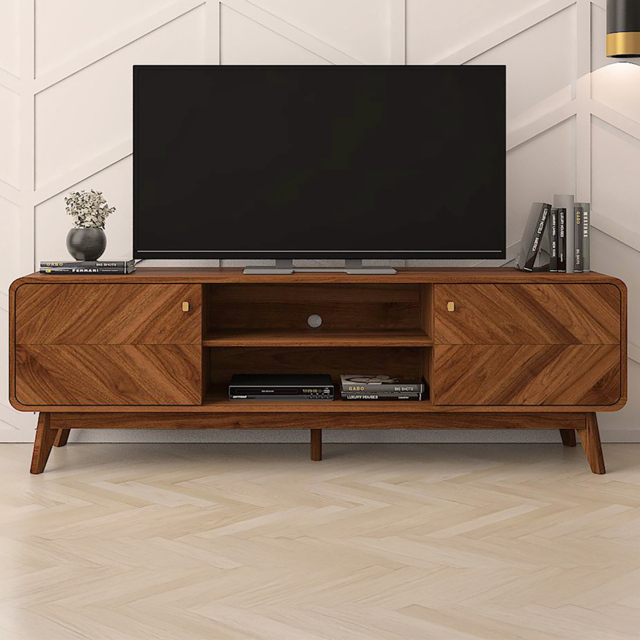 Kudl LV44 Columbian Walnut 2 Door 2 Shelf TV Unit - image 1