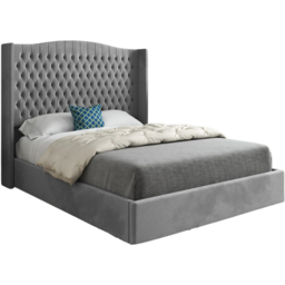 Rana King Size Grey Soft Velvet Upholstered Bed Frame with Curved Top Winged Headboard - thumbnail 2