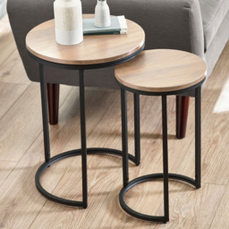 Julian Bowen Tribeca Sonoma Oak Round Nest of Tables Set of 2