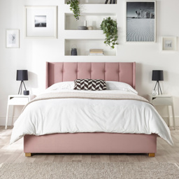 Catherine Lansfield Utopia Small Double Blush Velvet Ottoman Wing Bed