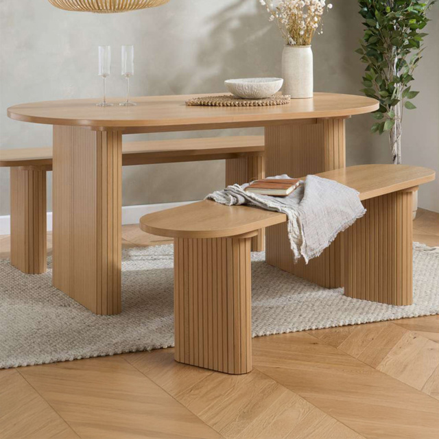 Birlea Axel Light Brown 4 Seater Oval Fluted Dining Bench Set - image 1
