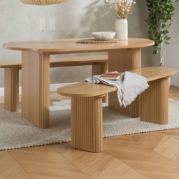 Birlea Axel Light Brown 4 Seater Oval Fluted Dining Bench Set - thumbnail 1