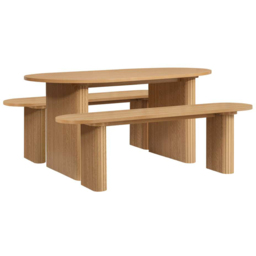 Birlea Axel Light Brown 4 Seater Oval Fluted Dining Bench Set - thumbnail 2