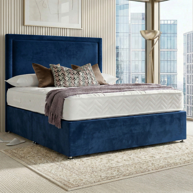 DS Living Velmont Dark Blue Double Plush Divan Bed - image 1