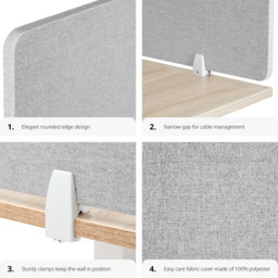 tectake Noisy Grey Plastic Desk Divider 160 x 40cm - thumbnail 3