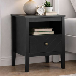 Birlea Emerson Black Single Drawer Single Shelf Bedside Table - thumbnail 1